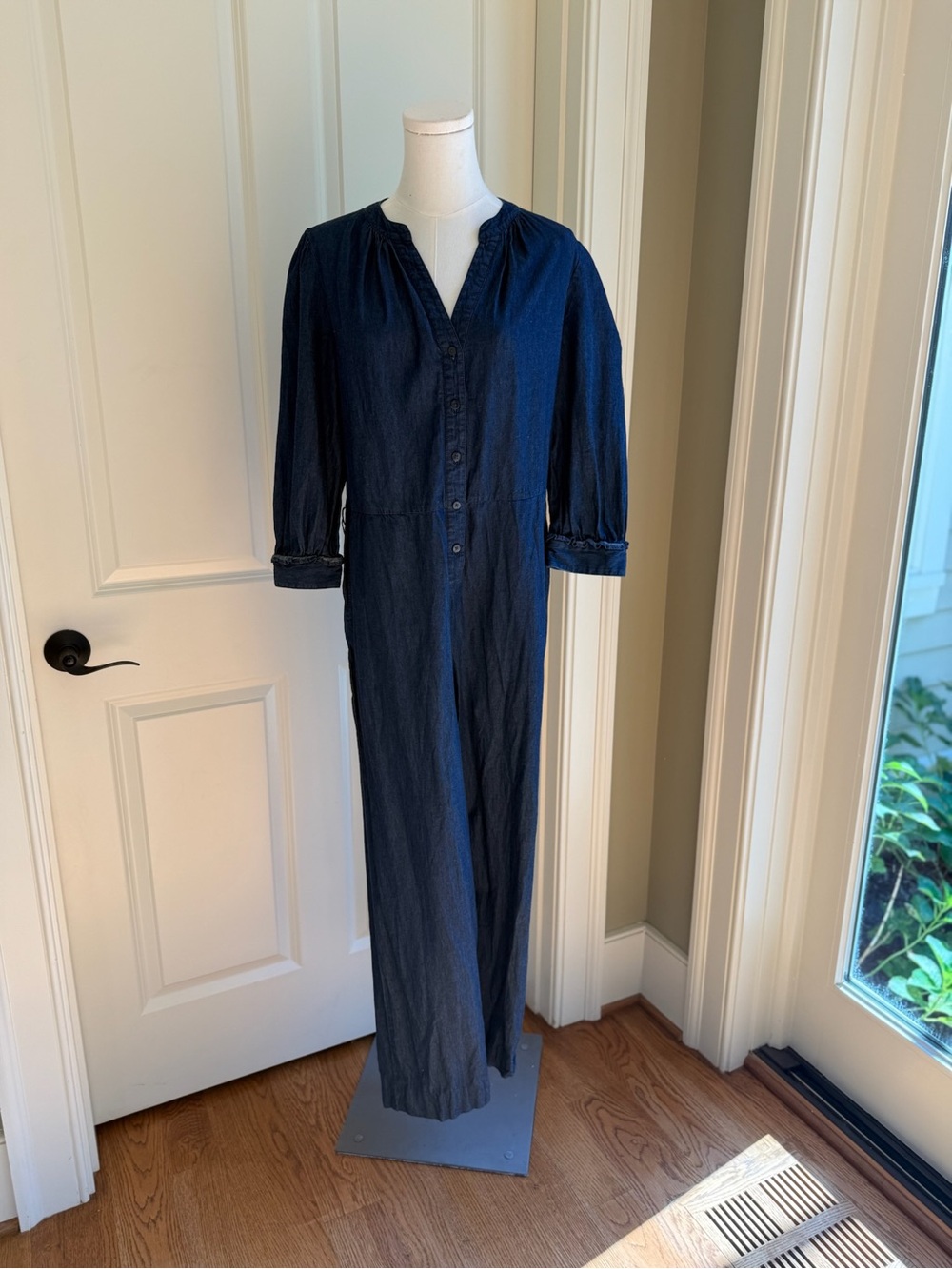 Draper James Navy Button-Front Long Jumpsuit